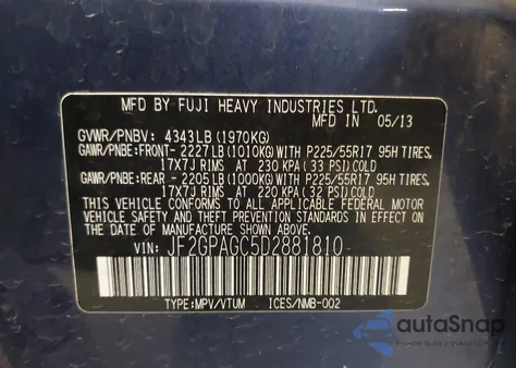 2013 Subaru Xv Crosstrek 2.0I Limited from USA, damaged, VIN JF2GPAGC5D2881810